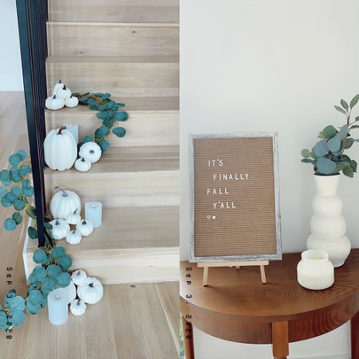 dani austin neutral fall decor stairway